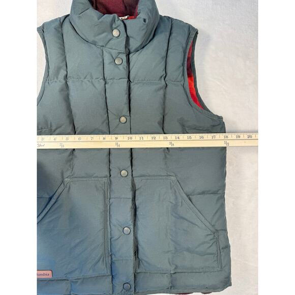 Columbia Womens Retro Green Puffer Vest Blanket Flannel Lined Down XS Cozy Warm - Picture 9 of 11